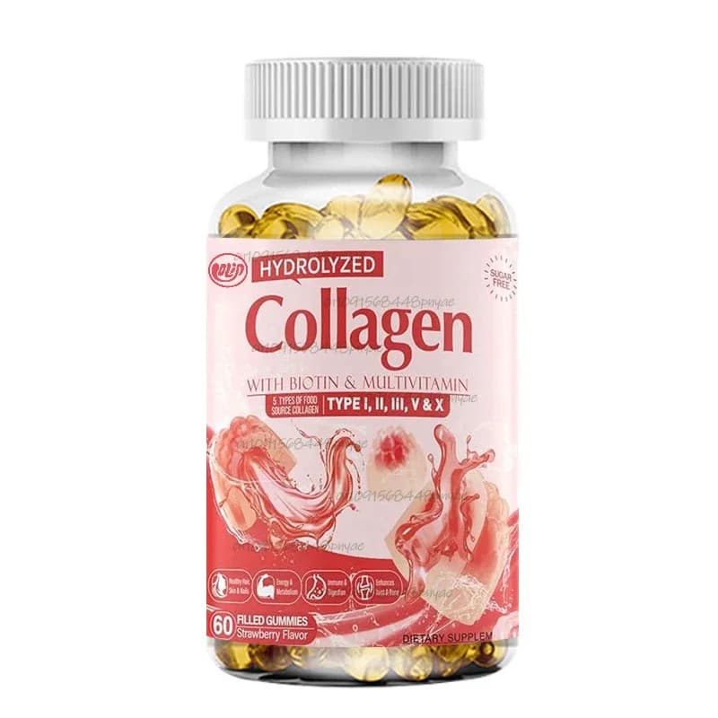 Elbodied caramels filled with sugar-free hydrolyzed collagen peptides - types of protein I, II,III containing biotin, vitamin C, A, E, D3, B6, B12