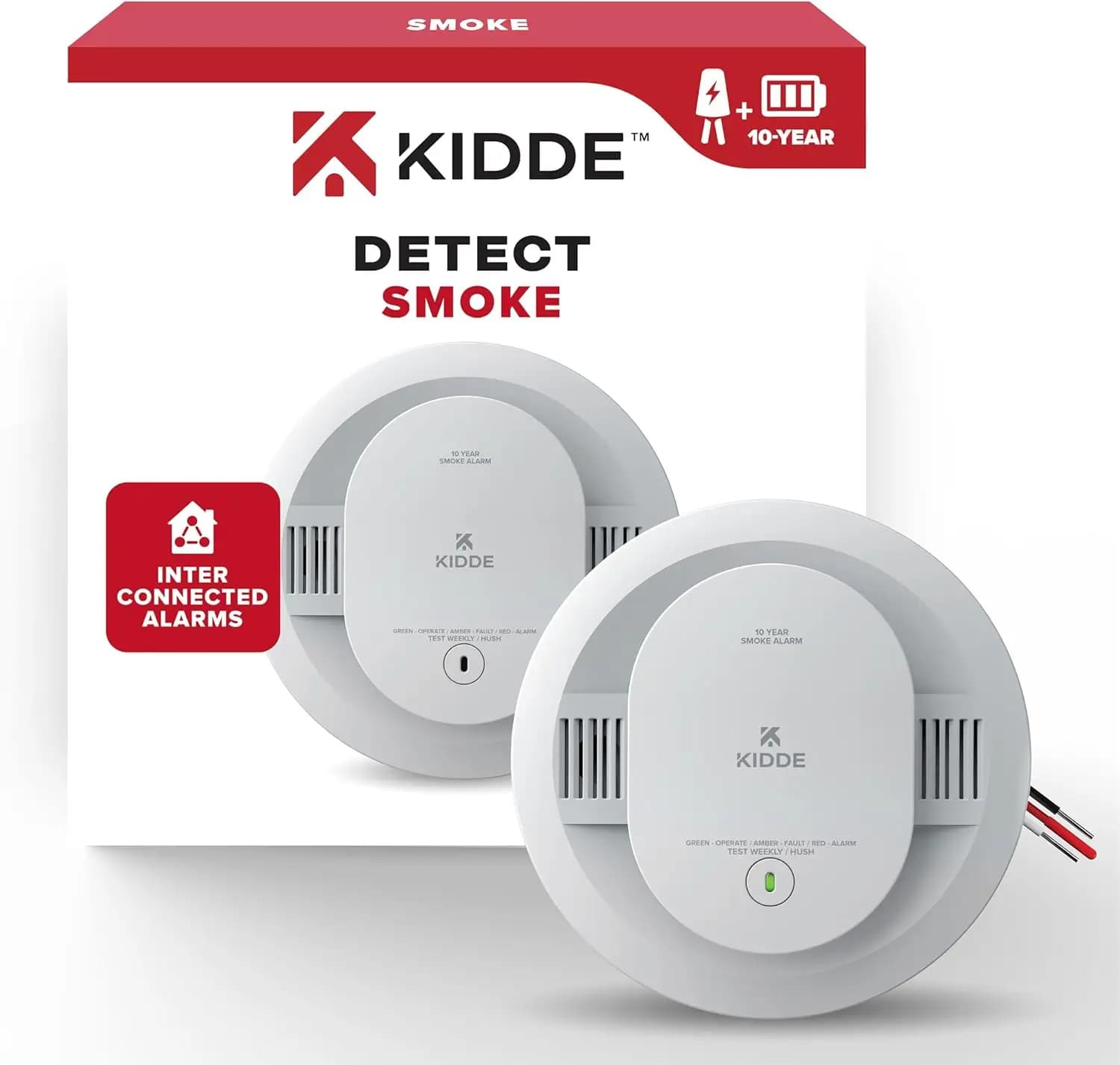 Rilevatore di Fumo Cablato con Batteria di 10 Anni di Durata, Interconnettibile, Luci di Avvertimento a LED per la Sicurezza Domestica