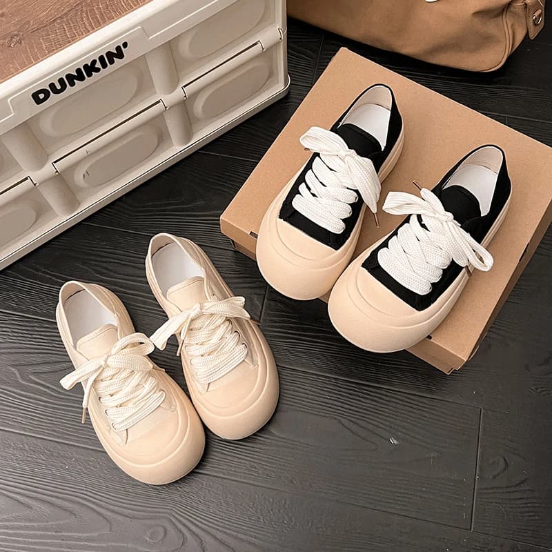 Thick-soled Height-boosting Canvas Shoes, Spring 2026 New Versatile Cute Chunky Sneakers, Little White Bread Shoes