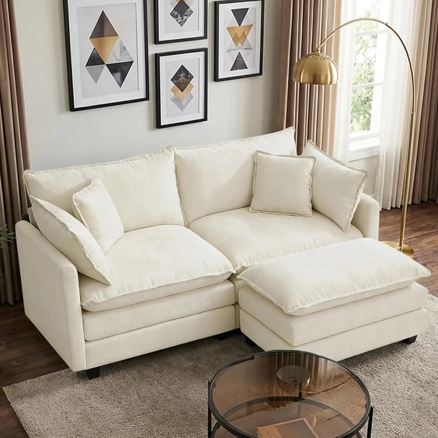 78" Modular L Sofa with Ottoman, Chenille Deep Seat Couch with Pillows, 3 Seat Furniture for Living Room Apartment, Customized