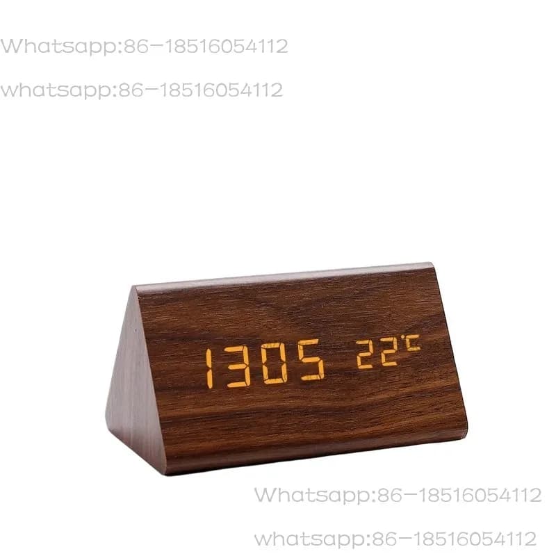 Wooden LED electronic clock pendulum desktop digital luminous silent alarm clock