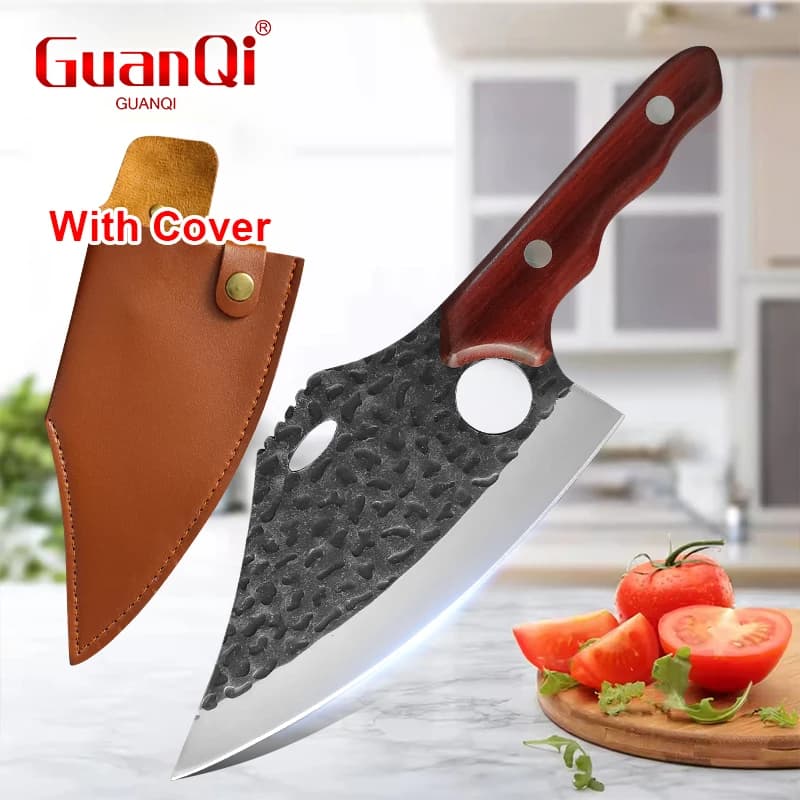 Hand Forging Kitchen Knife Slicing Meat Fish Knife Wooden Handle Butcher Knife Multifunctional Meat Cleaver Cooking Tools