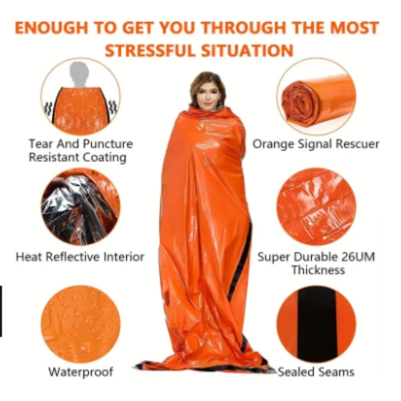 Outdoor Camping Hiking Emergency Survival Sleeping Bag Waterproof Mylar Thermal Blanket Portable Thermal Sack EDC Wilderness Sur