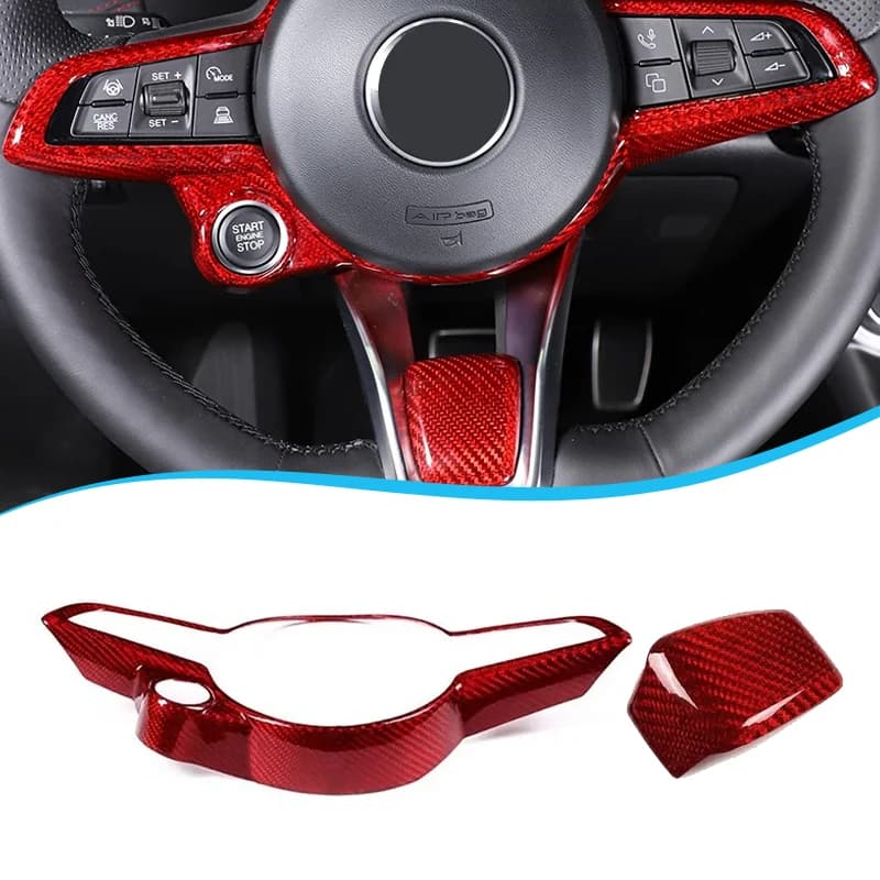 Per Alfa Romeo Giulia Stelvio 2020-2023 Volante per auto in vera fibra di carbonio V Telaio Base Cover Decorare Accessori auto