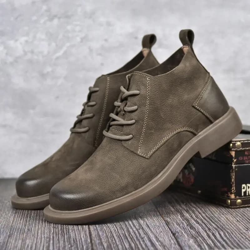 LIHUAMAO Cow Leather grey work boots men boots high top Shoes motorcycle boots outdoor footwear hiking western Chelsea boots