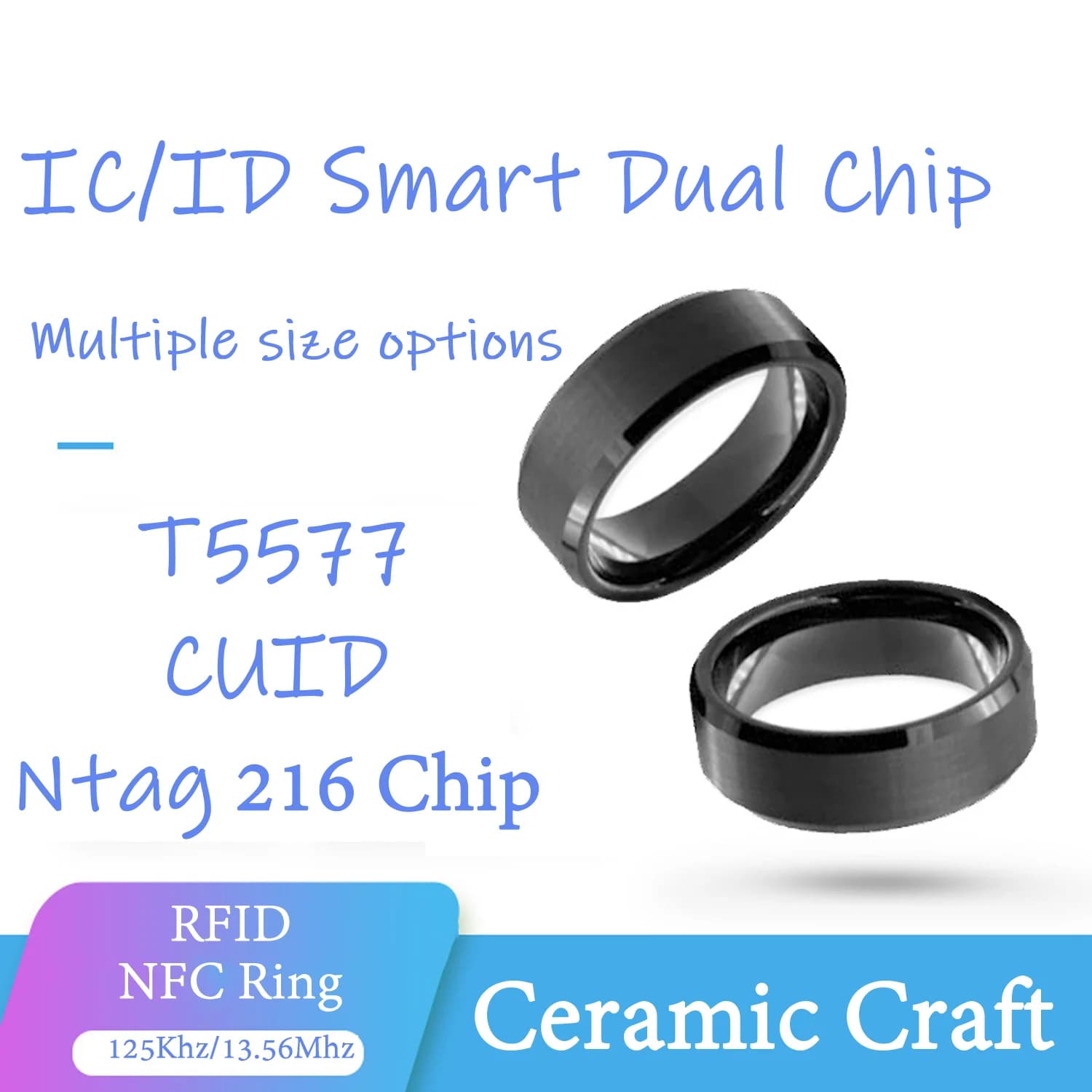 CUID T5577 Doppio Chip Clone Anello NFC 1K S50 Token Riscrivibile RFID Smart Chip Badge 125Khz Copia Chiave IC ID Carta Modificabile