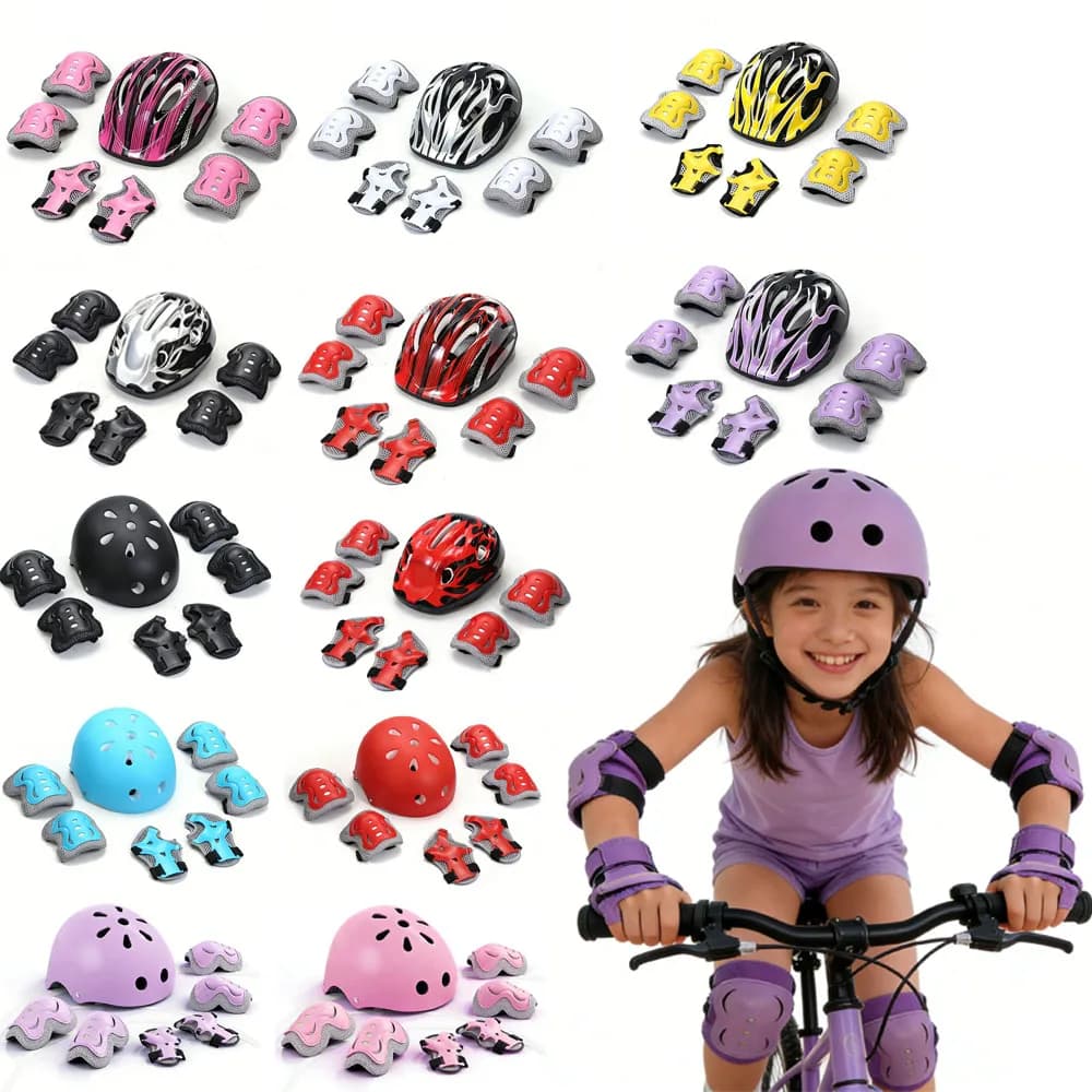Children's Bicycle Helmet, Boys' and Adults' Helmet, Protective Sets with Knee Pads, Elbows and Bicycle Helmets
