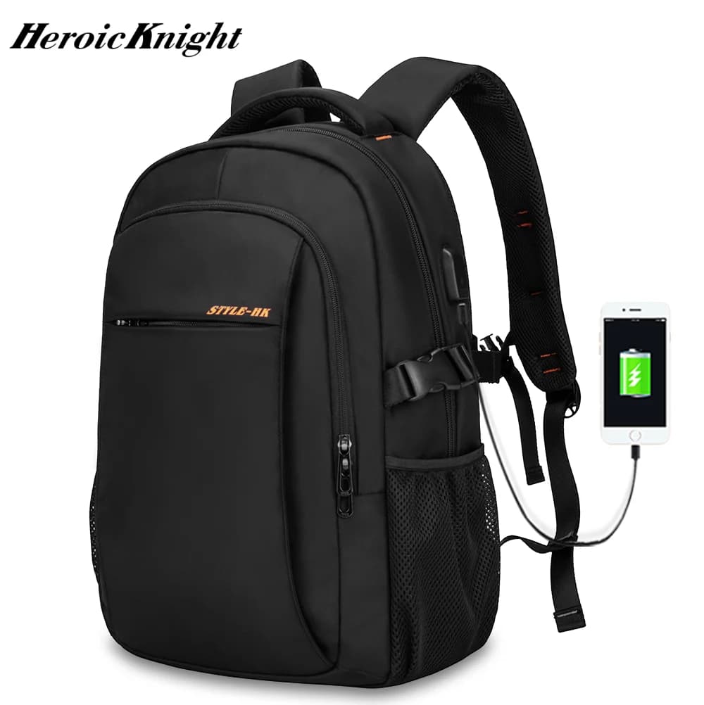 Zaino da uomo multifunzionale Heroic Knight adatto per laptop da 15,6 pollici Zaino da scuola impermeabile moda Borsa da viaggio antifurto USB per uomo
