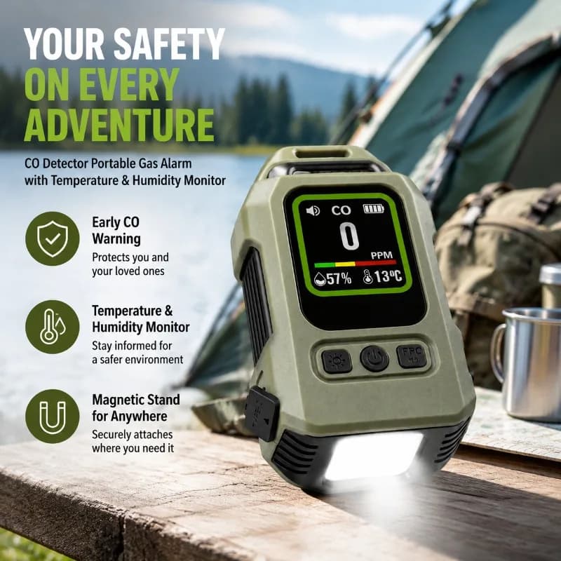 Portable Carbon Monoxide CO Air Detector Gas Alarm with Temperature Humidity Monitoring Magnetic Mount Design Safety Equipment
