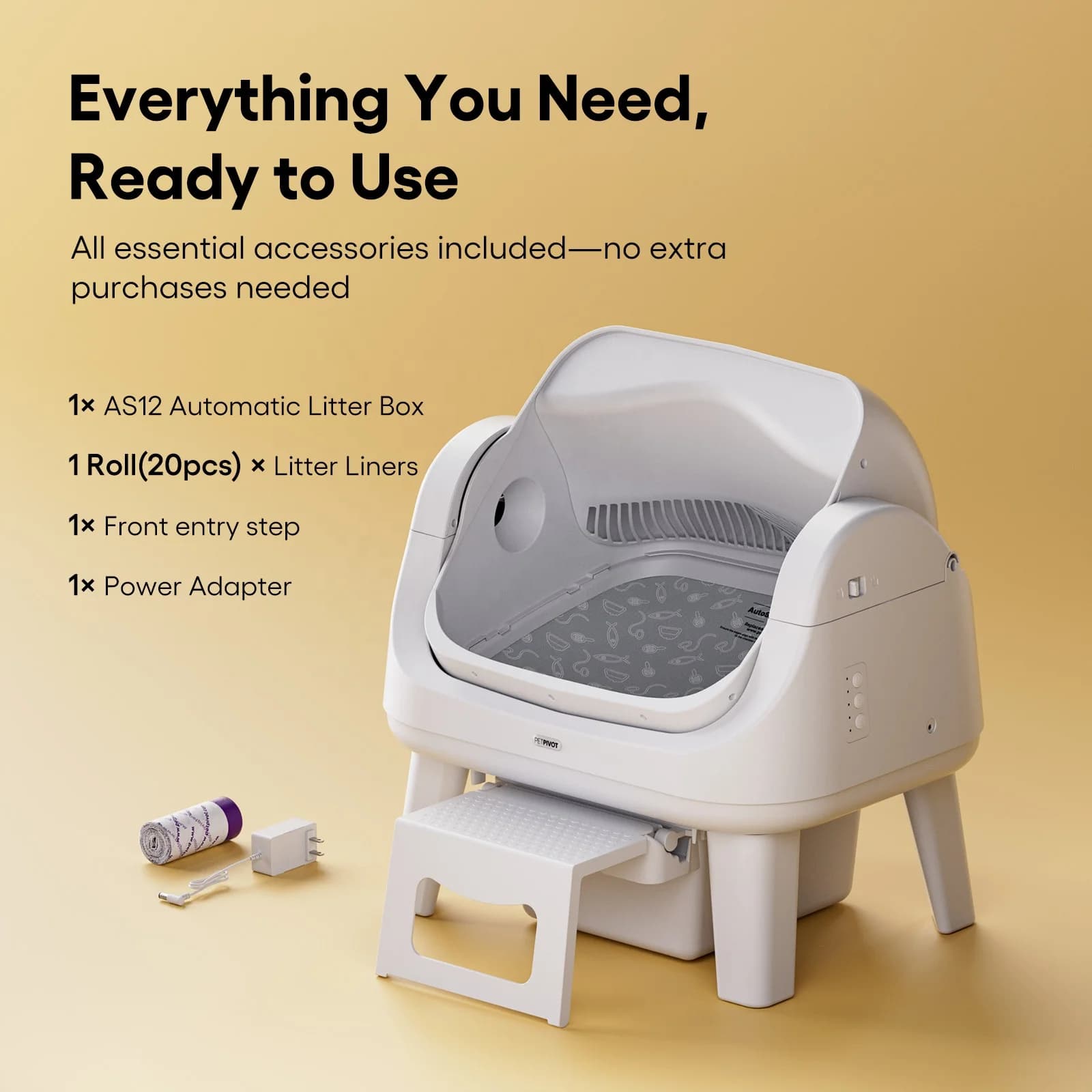 For AS12-White Smart Automatic Eco-Friendly Plastic Cat Litter Box 10kg Large Capacity 5.5L Chamber Easy Clean Odor Control