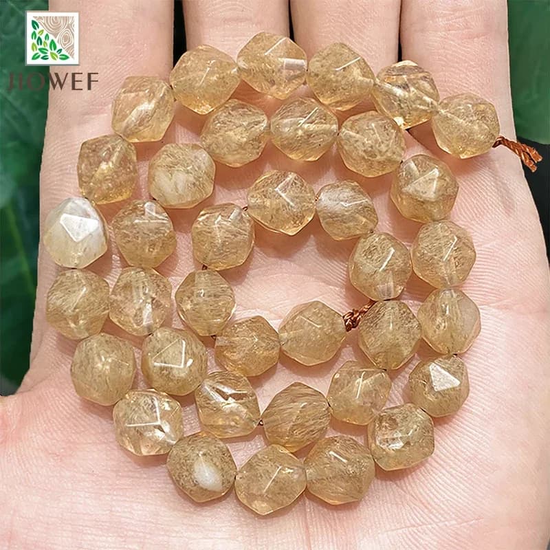 Perline Sciolte di Quarzo Giallo Vulcanico Naturale Sfaccettato per Creazione Gioielli Fai da Te, Anelli, Bracciali, Orecchini Fatti a Mano 6/8/10mm 15 pollici