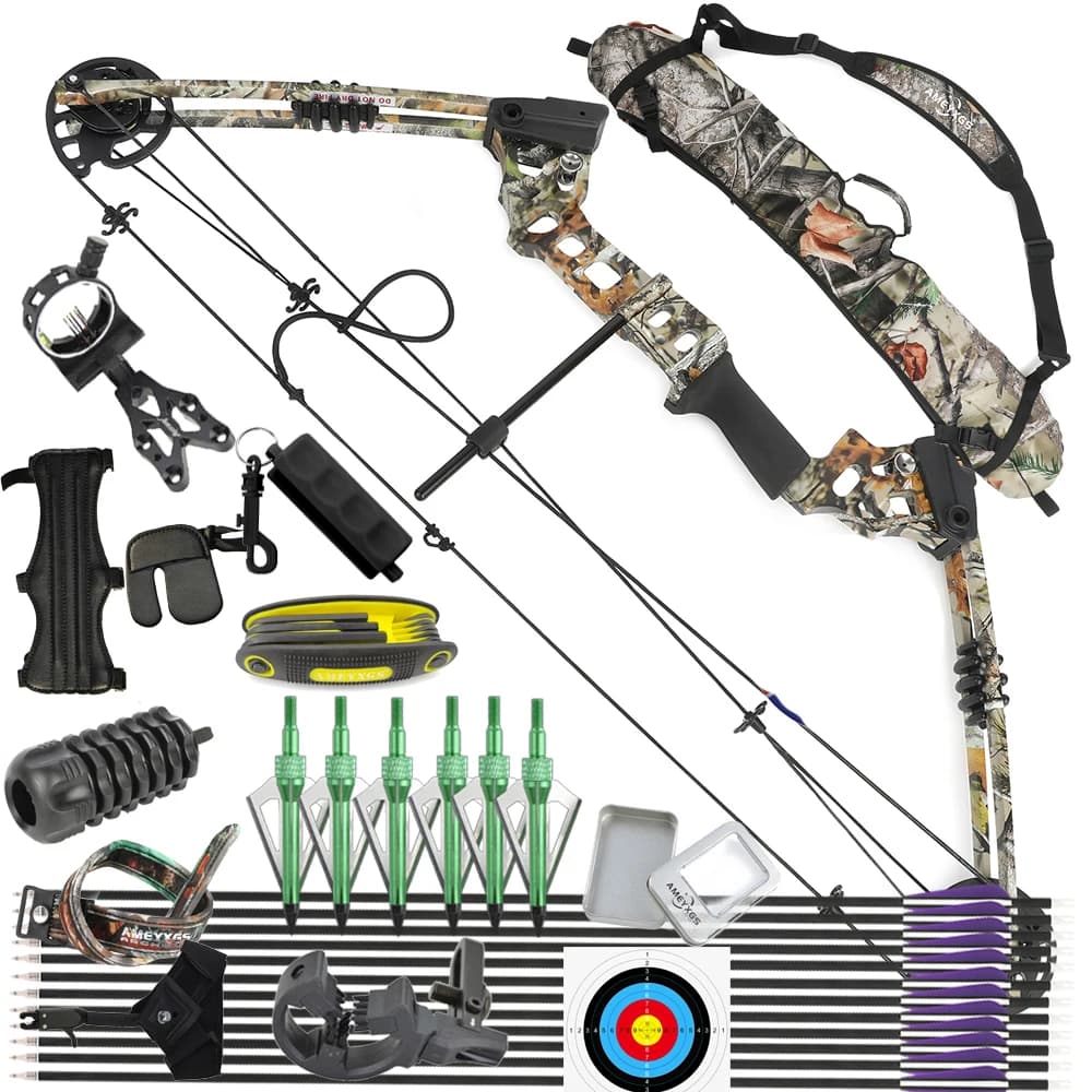 20-70 Lbs Compound Bow and Carbon Arrows Set Archery 320 FPS for Adult Right Hand Hunting Shooting Target Powerful Bow