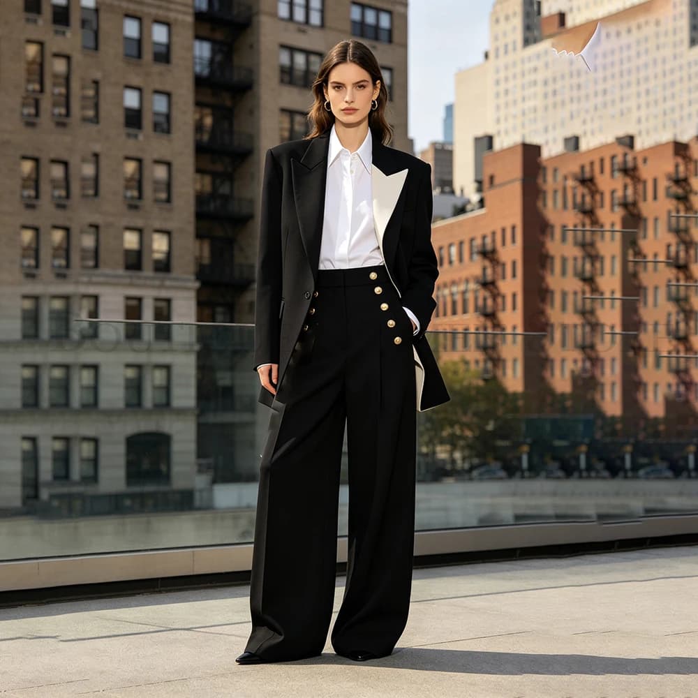 Completi Eleganti da Donna Neri alla Moda, Smoking Personalizzati con Un Bottone, Set Completo di Giacca e Pantaloni su Misura, Outfit Femminili di Lusso