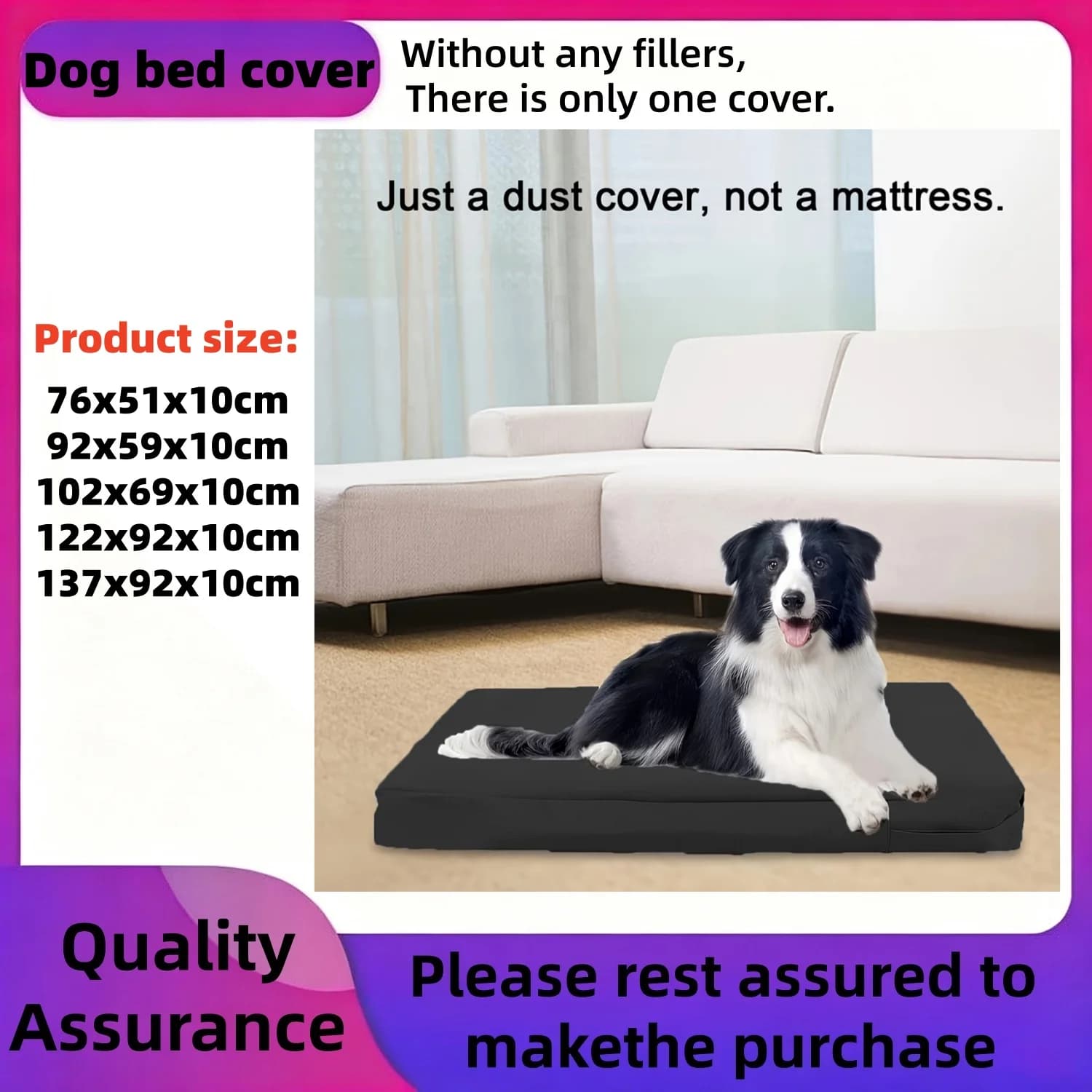 Only Cover Dog Bed Cover Removable and Washable Dog Mattress Replacement Cover Pet Nest Pad Replacement Cover 30-54 Inches