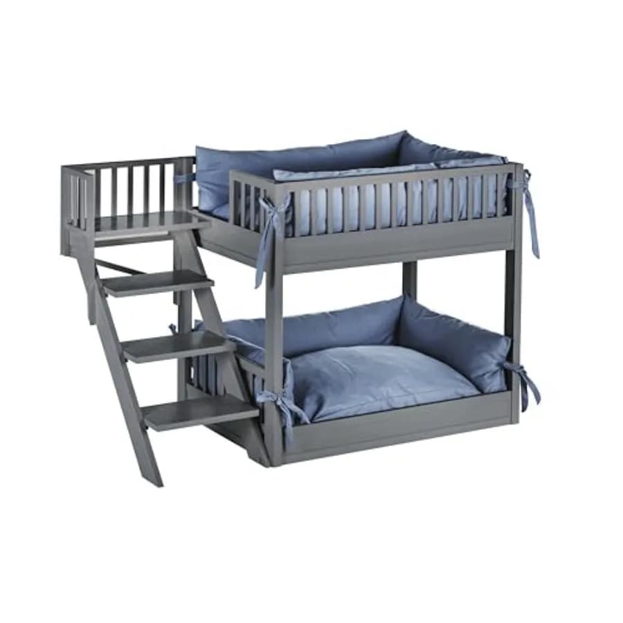 ECOFLEX Aspen Cuccia a Castello per Cani in Grigio con Cuscini in Memory Foam, Scale Larghe, Materiali Atossici, Facile Montaggio per il Comfort del Tuo Animale Domestico