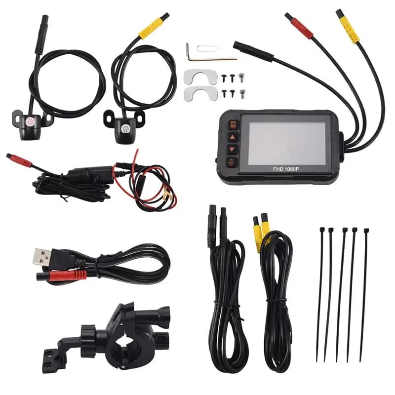 Dashcam per Moto Impermeabile 1080P Esclusiva, Registratore Video Anteriore e Posteriore da 3 Pollici, DVR Nero