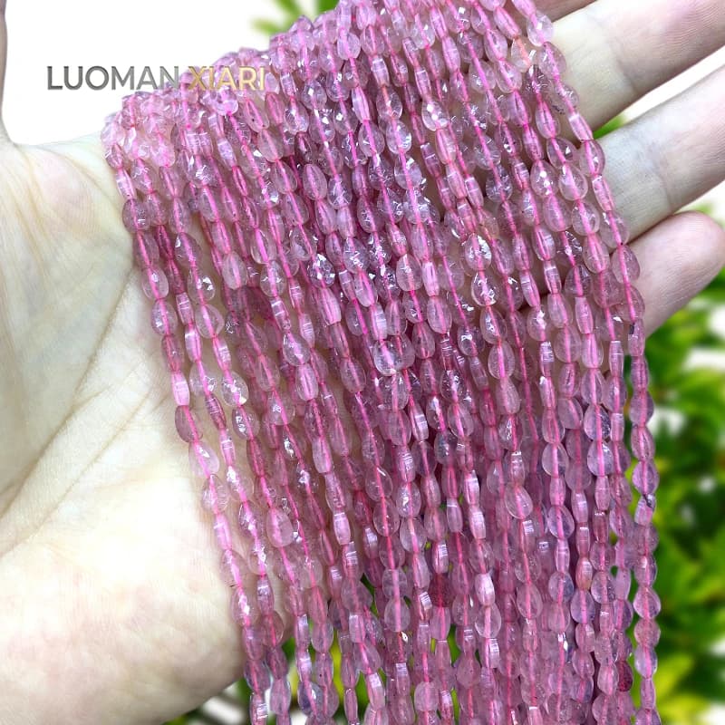 Perline distanziatrici a goccia sfaccettate in quarzo fragola naturale 4x6mm per creazione gioielli, braccialetti fai da te, ciondoli e accessori 15''