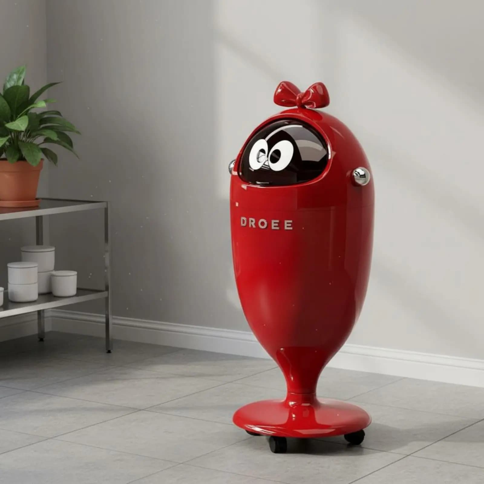 Standing Trash Can with Lid Large Capacity Rolling Pedestal Garbage Bin Decorative Bowknot Wastebasket Luxury Design for Bedroom