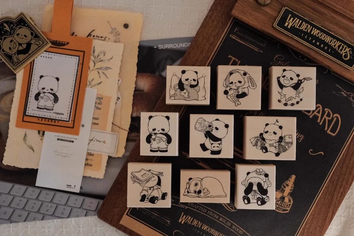 Lovely Panda Play Sleep Daily Life Wooden Rubber Stamp Set DIY Scrapbooking Photo Album Card Making Wood Seal