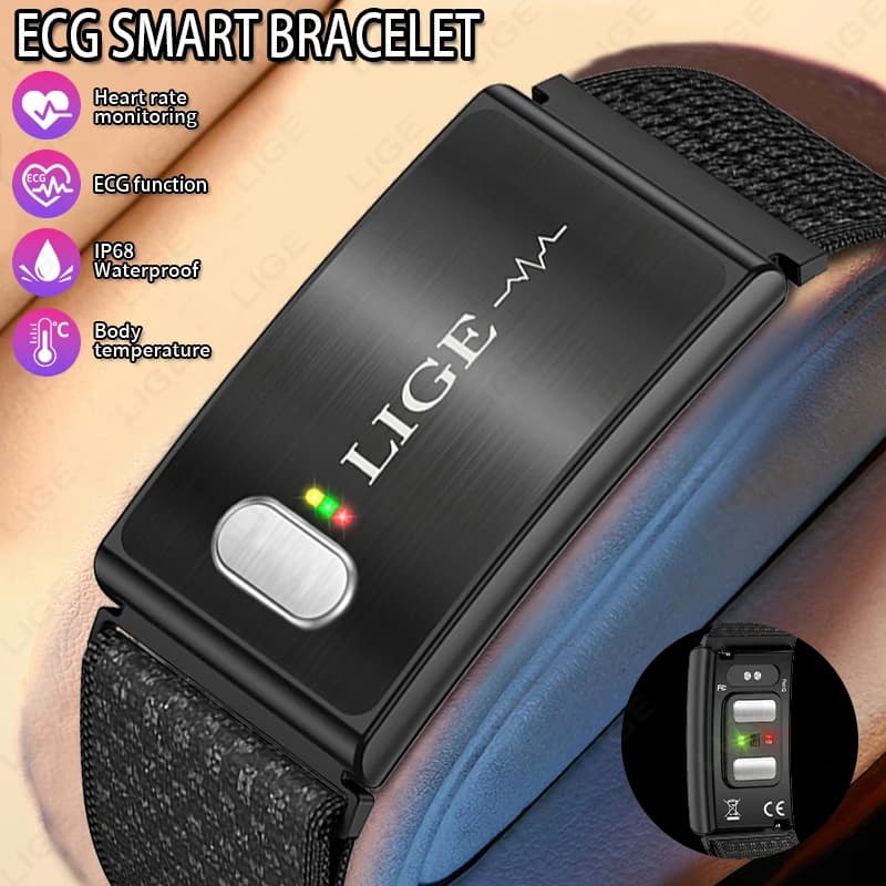 Nuovo Braccialetto Smart ECG 2026 con Monitoraggio Frequenza Cardiaca e Pressione Sanguigna, Impermeabile, Lunga Durata Batteria, Fitness, Senza Schermo, Smartwatch Sportivo da Polso