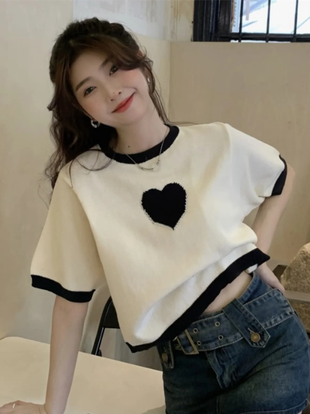Chic Short Sleeve White T-Shirt Women's Design Sensation Summer Waist Card Short Korean Style Fashionable Top Sweet Japanese ...