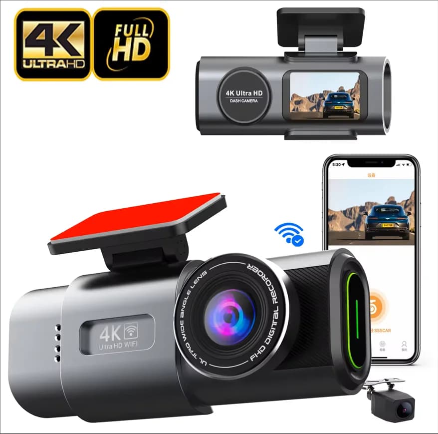 HONGTONG Dash Cam for Car 4K to Double Lenten with WiFi, Front and Rear Registration, IPS Screen, Mini Black Box