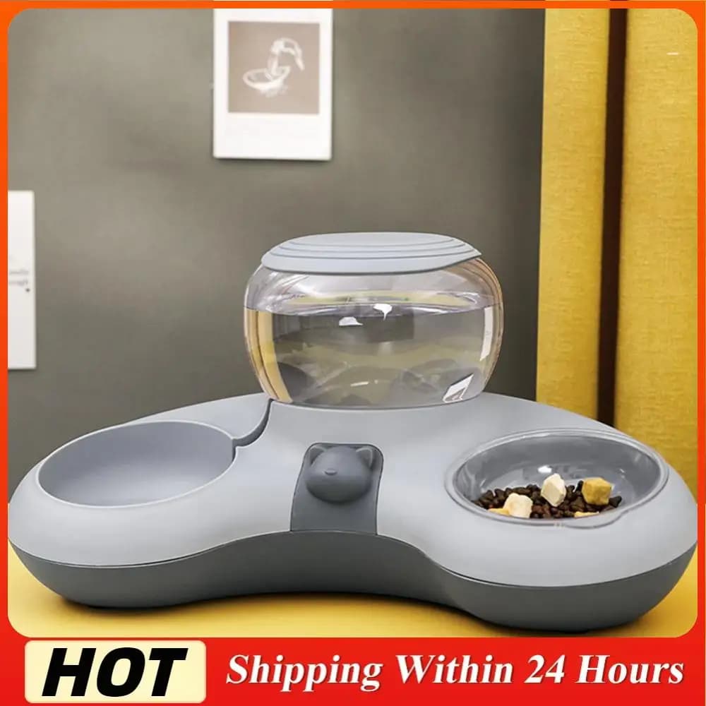 Ciotola 2 in 1 per cibo e acqua per gatti, antiscivolo, con dispenser automatico d'acqua da 1,4 litri, supporto per l'acqua e ciotola per l'alimentazione, accessori per animali domestici