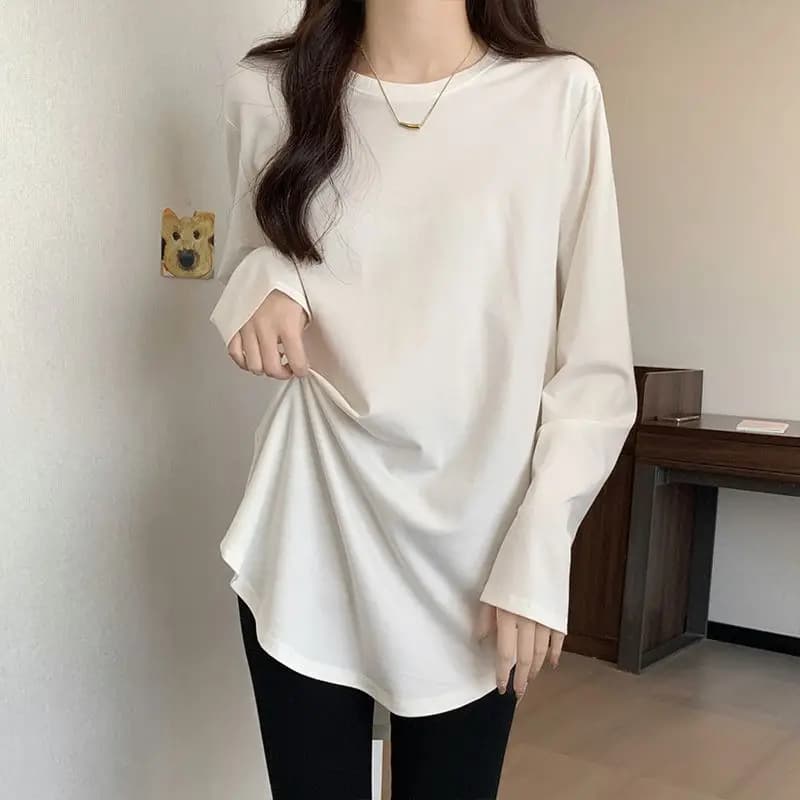 Autunno e inverno Nuovo top caldo in velluto tedesco di media lunghezza per le donne T-shirt a maniche lunghe allentata che copre la pancia taglie forti