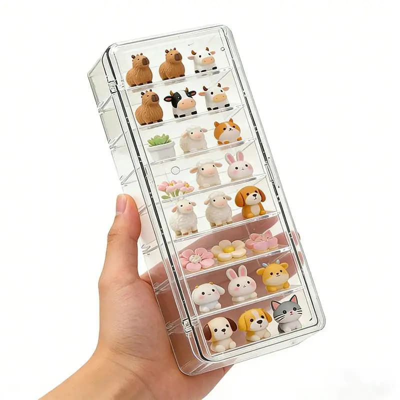 Mini Acrylic Dustproof Display Box Flip Cover Stand For Figures Jewelry Desktop Organizer Storage Accessories