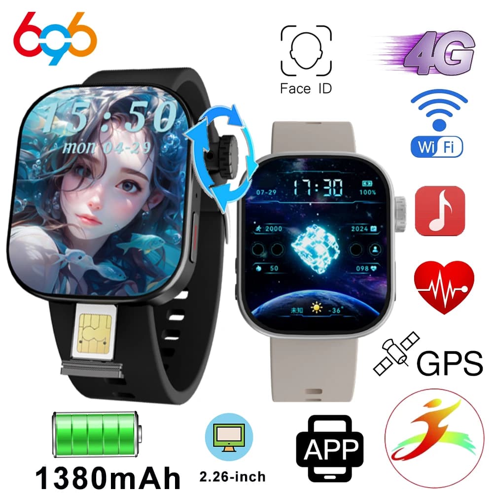 Android GPS Smart Watch HD Doppia fotocamera NFC Orologio 4G SIM Card Global WIFI SOS Smartwatch Test della frequenza cardiaca Impermeabile Musica da uomo