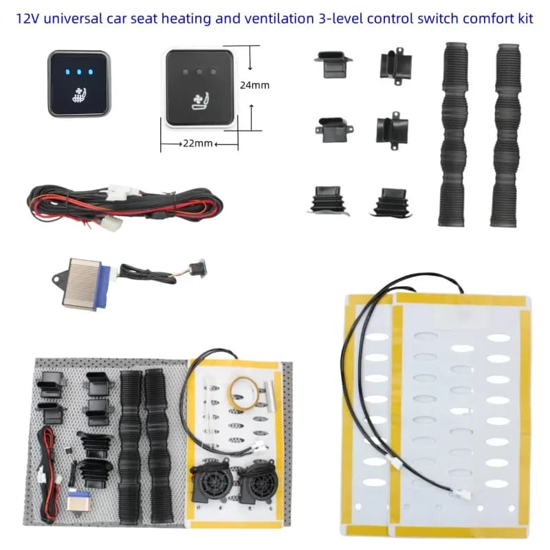 Newes Universal cushion cover for cooling air ventilation for car seat with 2 fans Integrated heated seat with 3-level panel switch kit