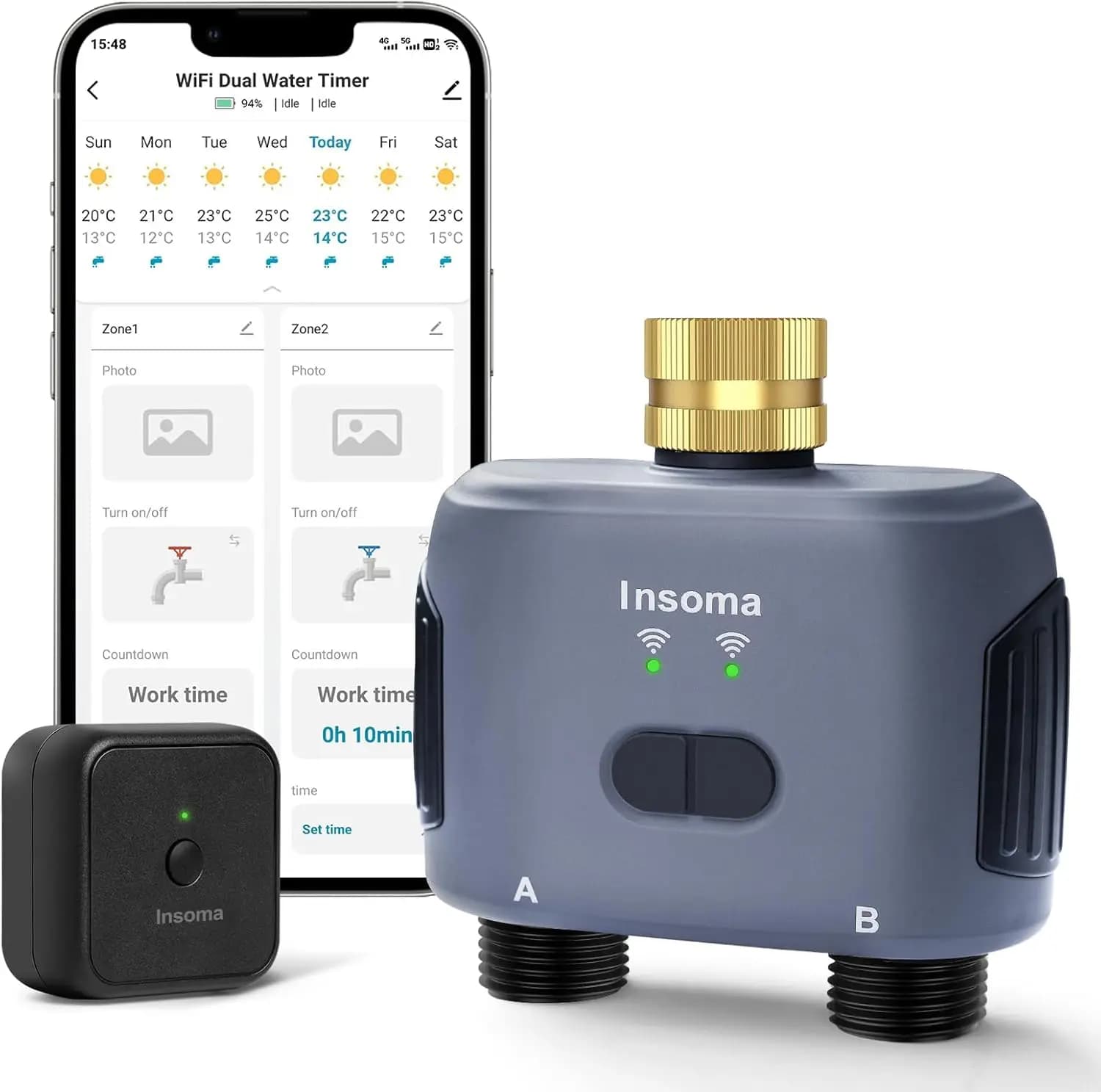 Timer Intelligente WiFi per Irrigazione Giardino con Controllo App e Vocale, Sistema di Irrigazione a 2 Zone per Prato