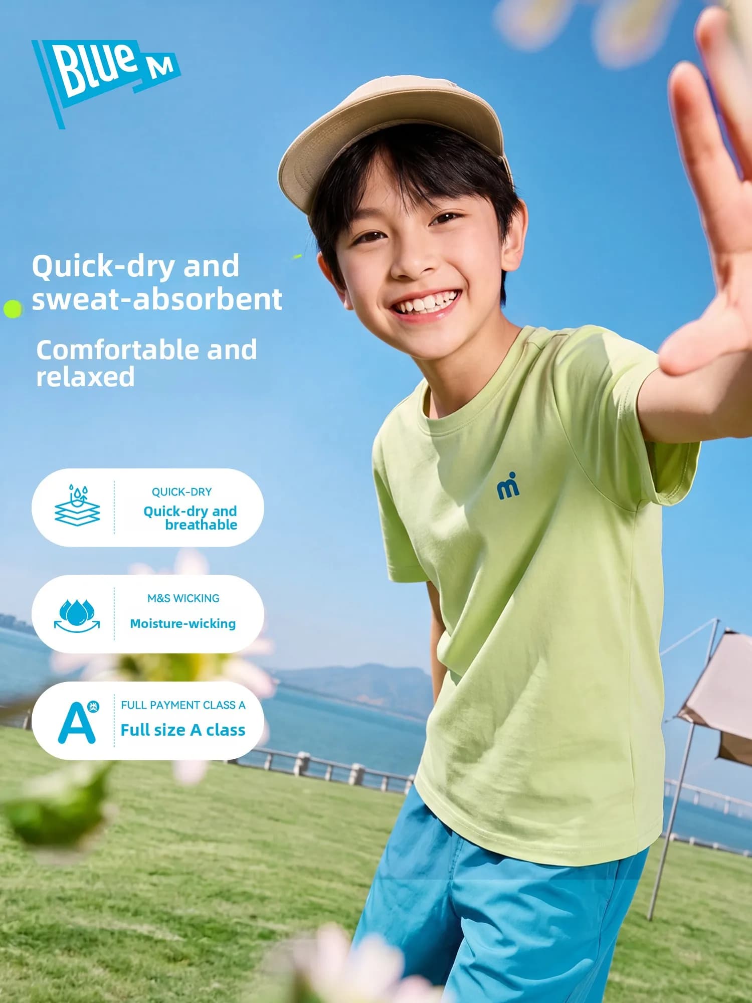 Bluem Quick Dry Short Sleeve T-Shirt for Boys Breathable Summer Sportswear Children's Clothing Polyester Fiber round Neck Design