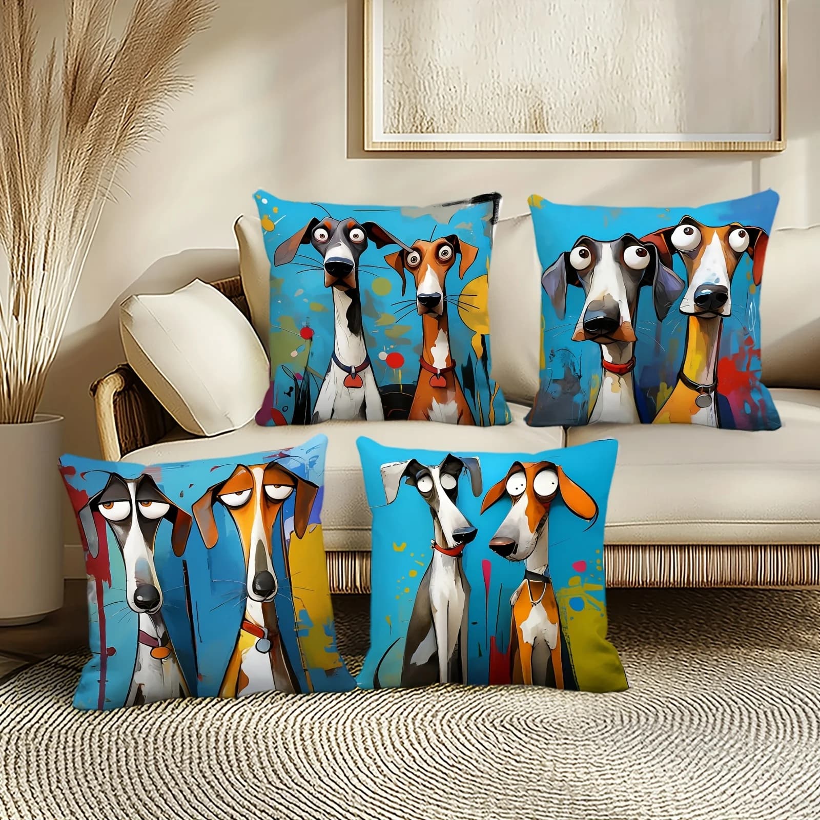 1pc Cartoon Sighthound Dog Throw Pillow Cover, 2D Double-Sided Print Soft Polyester Cushion Case for Home Sofa Bedroom Car Inter