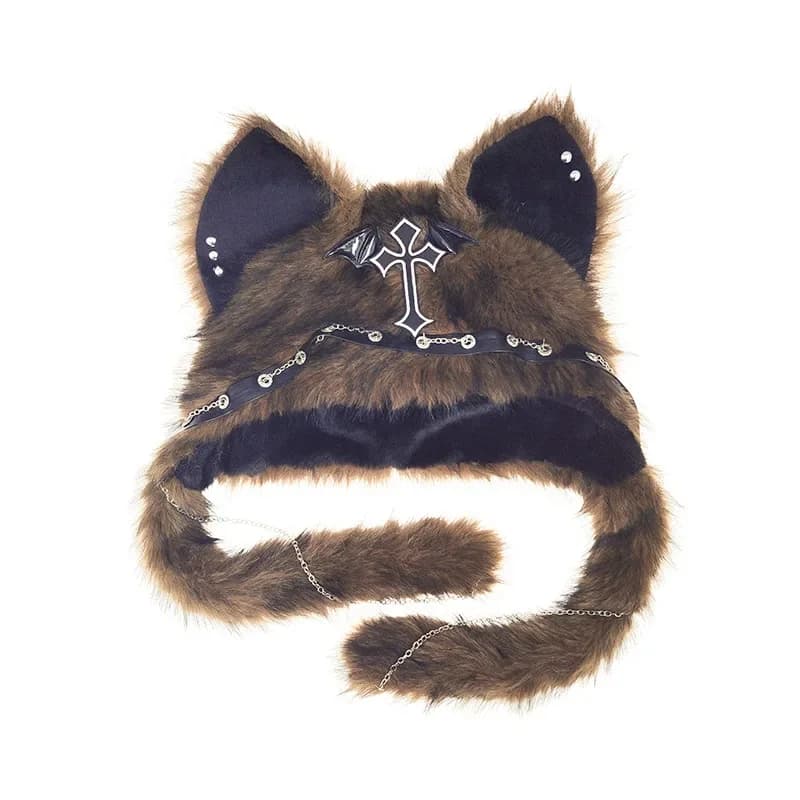 2026 Y2K Cat Ear Beanie Punk Rock Gotico Cappello di peluche con paraorecchie Inverno caldo sottocultura Baddie estetica