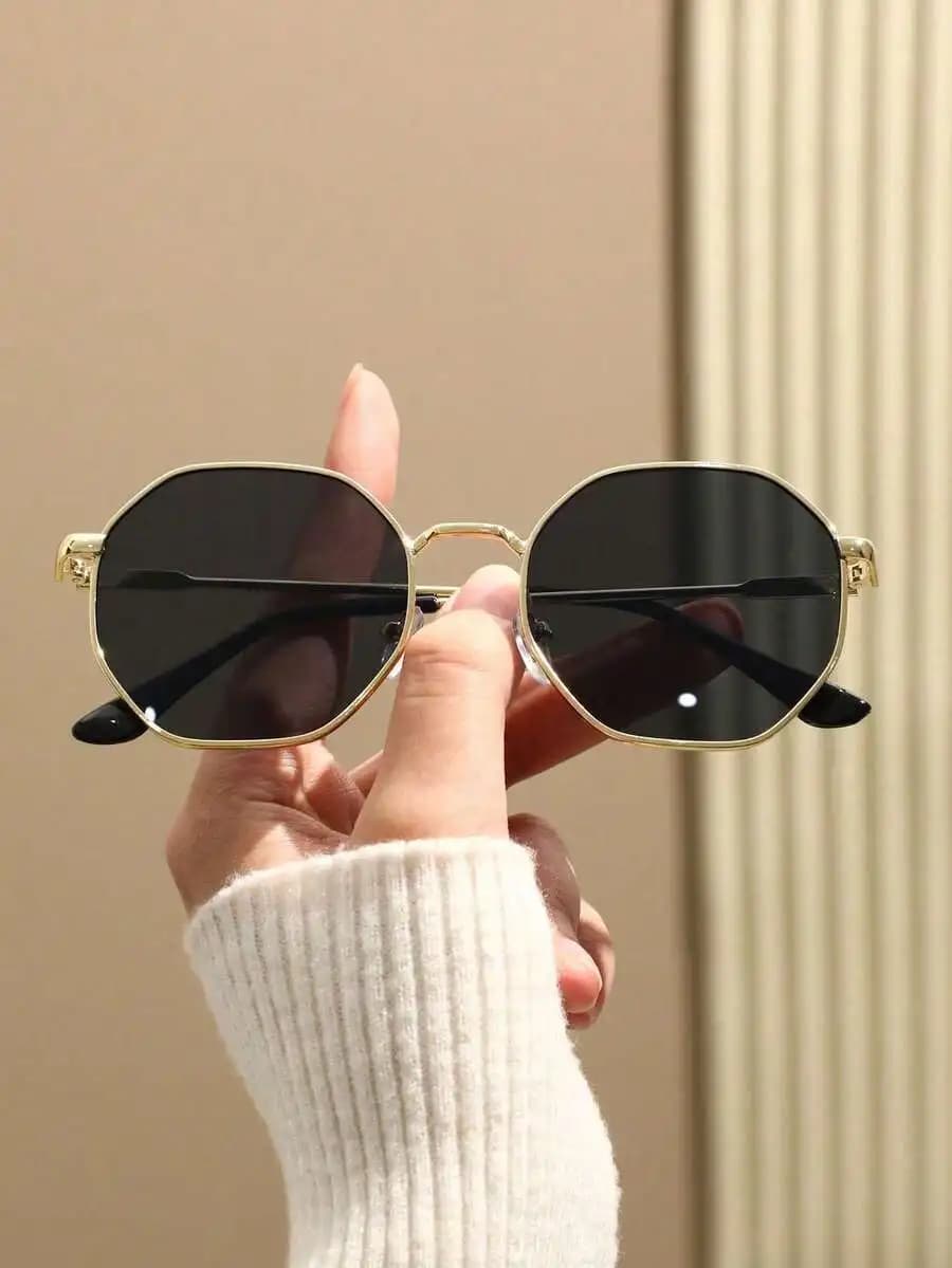Women Geometric Frame Copper Tone Vintage Fashion Sunglasses For Outdoor Travel Beach Casual Wear