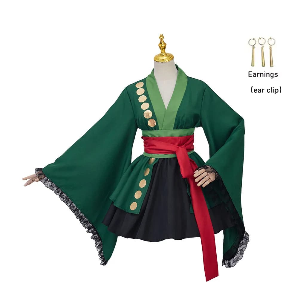 Roronoa Costume Cosplay Halloween Kimono Abiti Abiti Un pezzo anime Abito Mantello Cintura Abito completo per donna