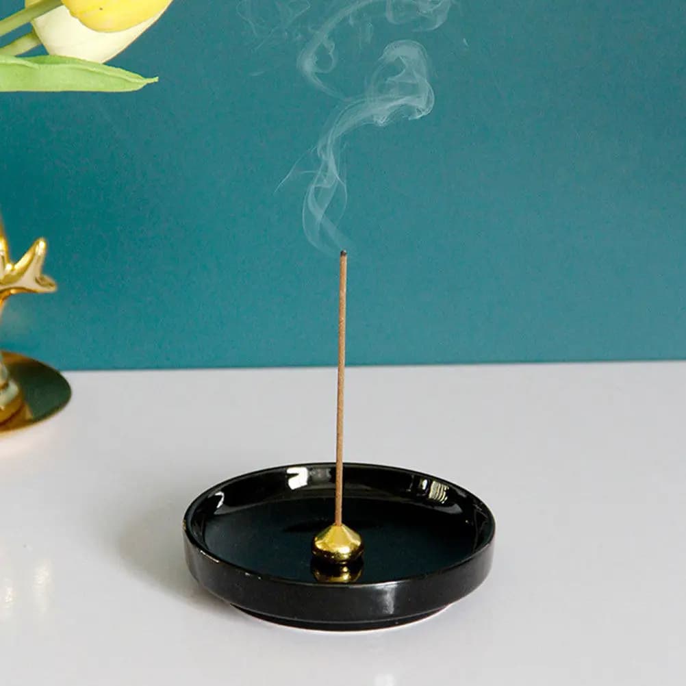Porta Incenso in Ceramica, Bruciatore da Tavolo con Vassoio Raccogli Ceneri, Decorazione per Casa e Relax