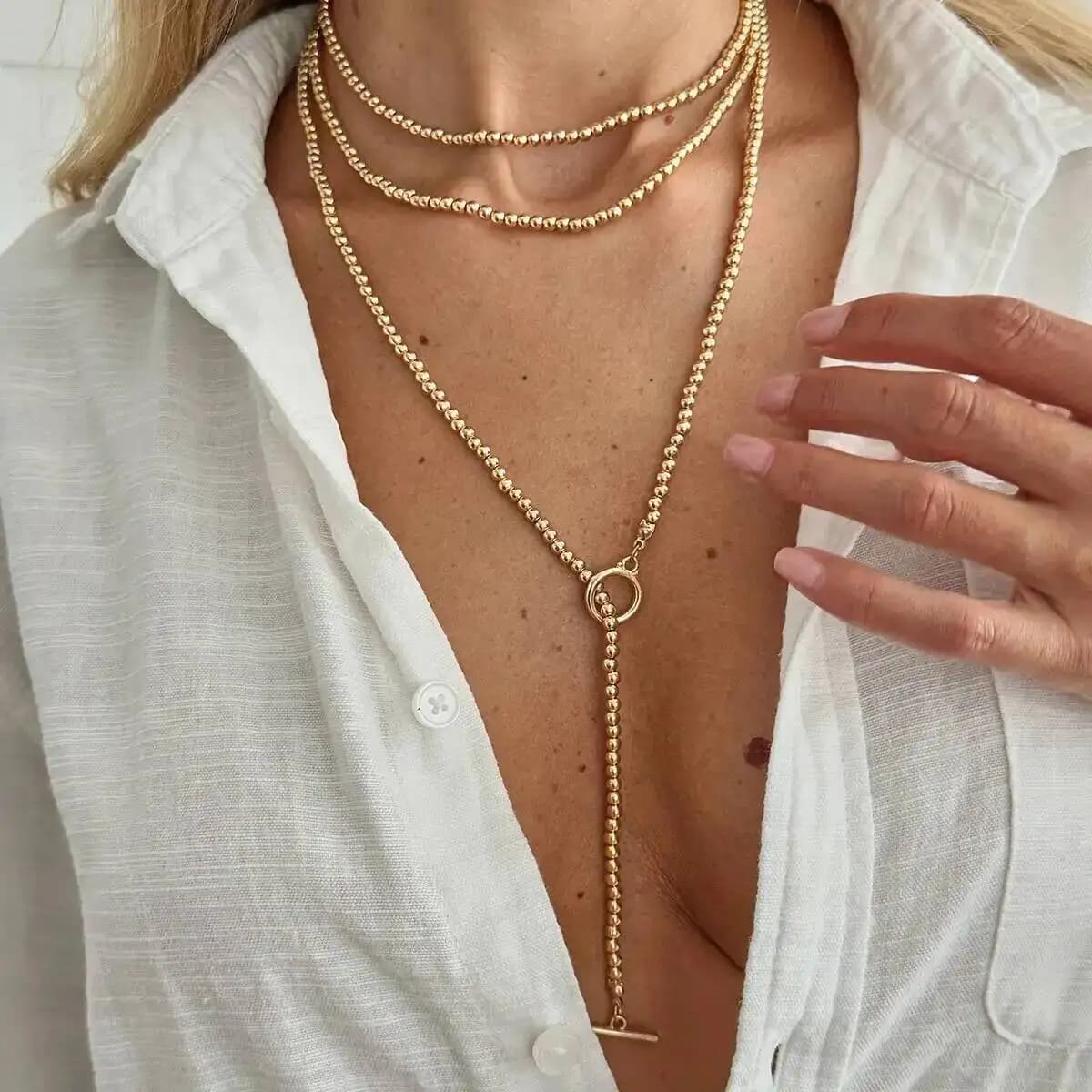 IngeSight.Z Trendy Multilayer Simple Long Chain Pendant Necklace Women Bohemia Gold Color CCB Beaded Sweater Chain Jewelry Gift