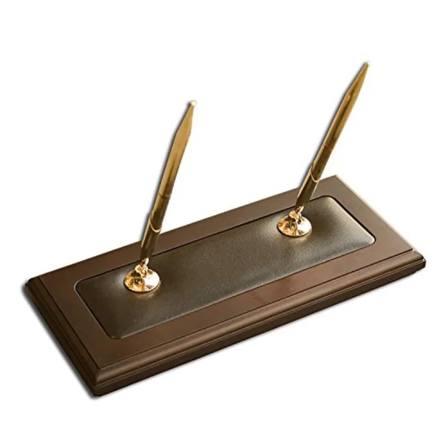 Portapenne Doppio in Pelle Noce - Supporto di Lusso per Penne con Penne a Sfera - Elegante Organizzatore per Penne, Decorazione per Scrivania Direzionale - 3 Pezzi