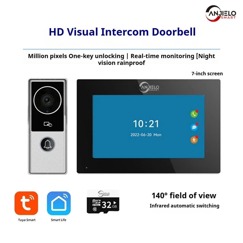 Sblocco intelligente della telecamera di monitoraggio touch screen del campanello video wireless bidirezionale ad alta definizione da 7 pollici