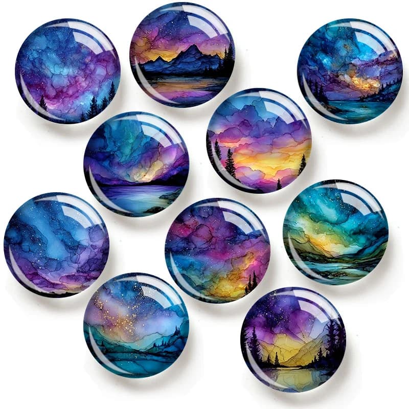Cabochon in vetro con motivo a inchiostro acquerello 12MM/18MM/20/25mm per bracciali, ciondoli, anelli, orecchini e componenti per la creazione di gioielli