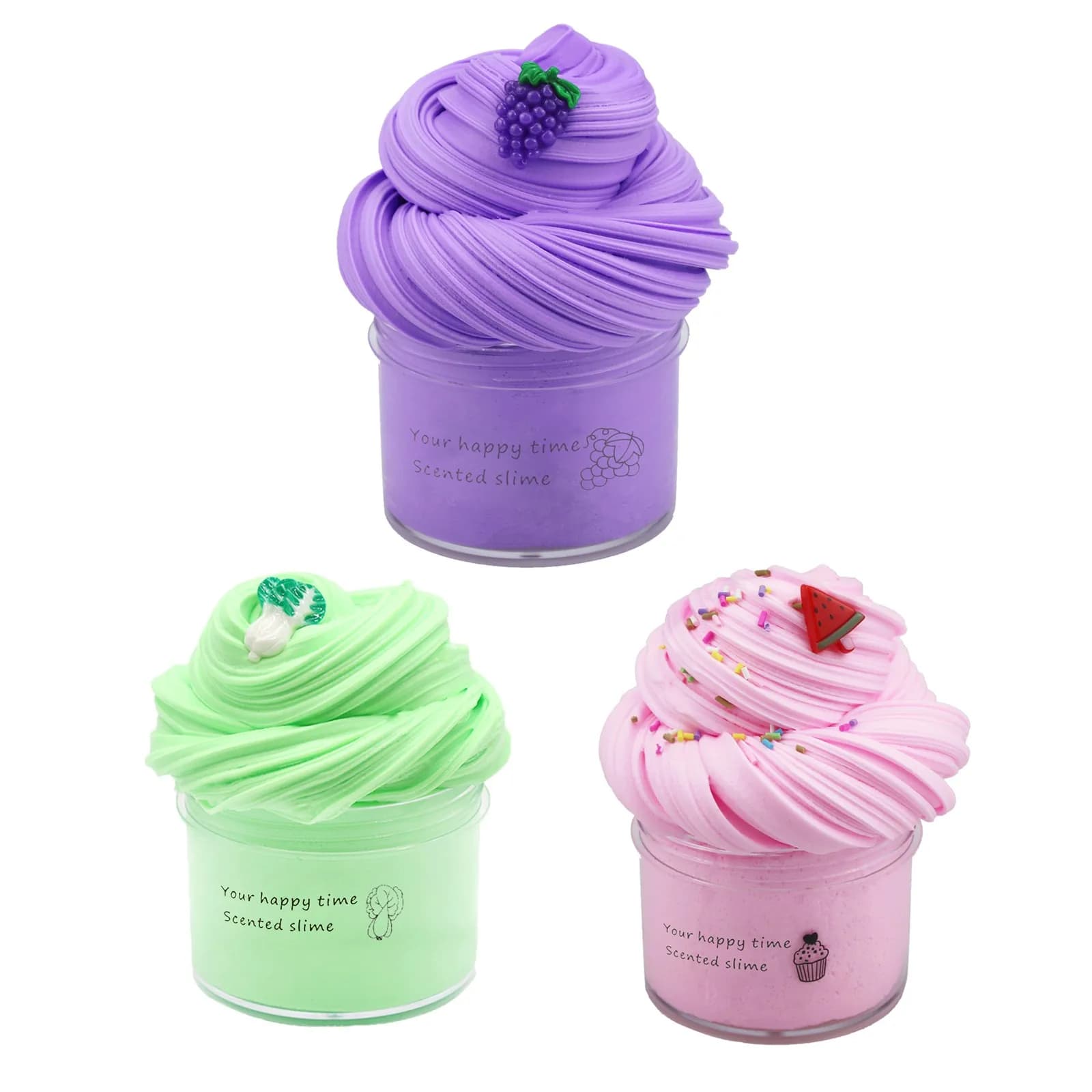 Slime di Cristallo 70ml, Giocattolo Antistress Colorato Fai-da-Te, Frutta (Anguria, Limone, Ciliegia, Cocco), Argilla Colorata
