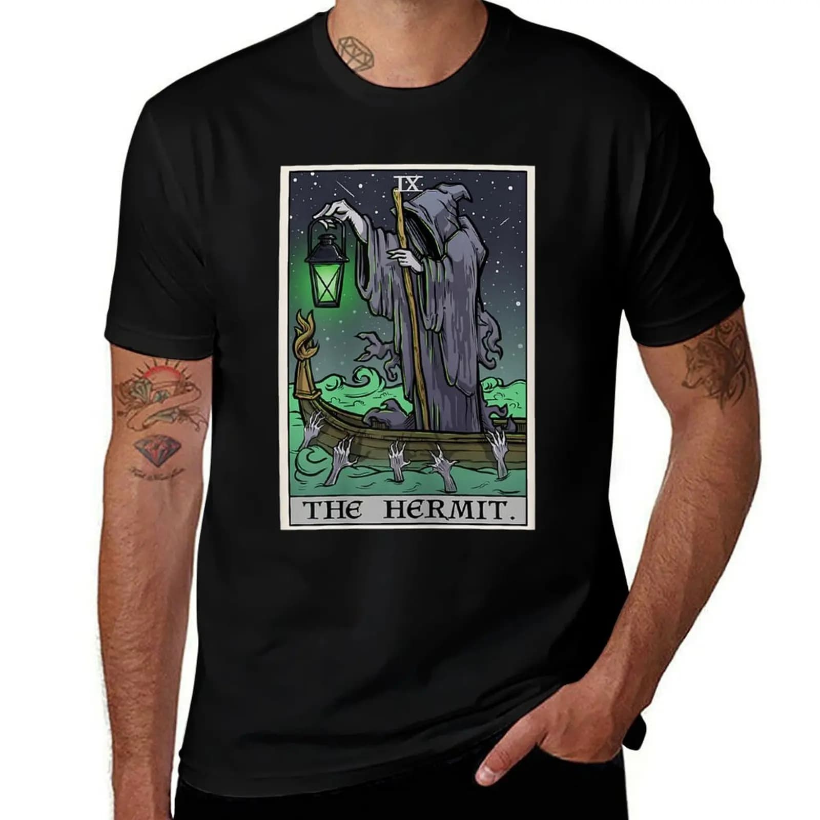 The Hermit Tarot Card Gothic Halloween Grim Reaper Goth T-Shirt Basic Casual Wear Short Sleeve Top