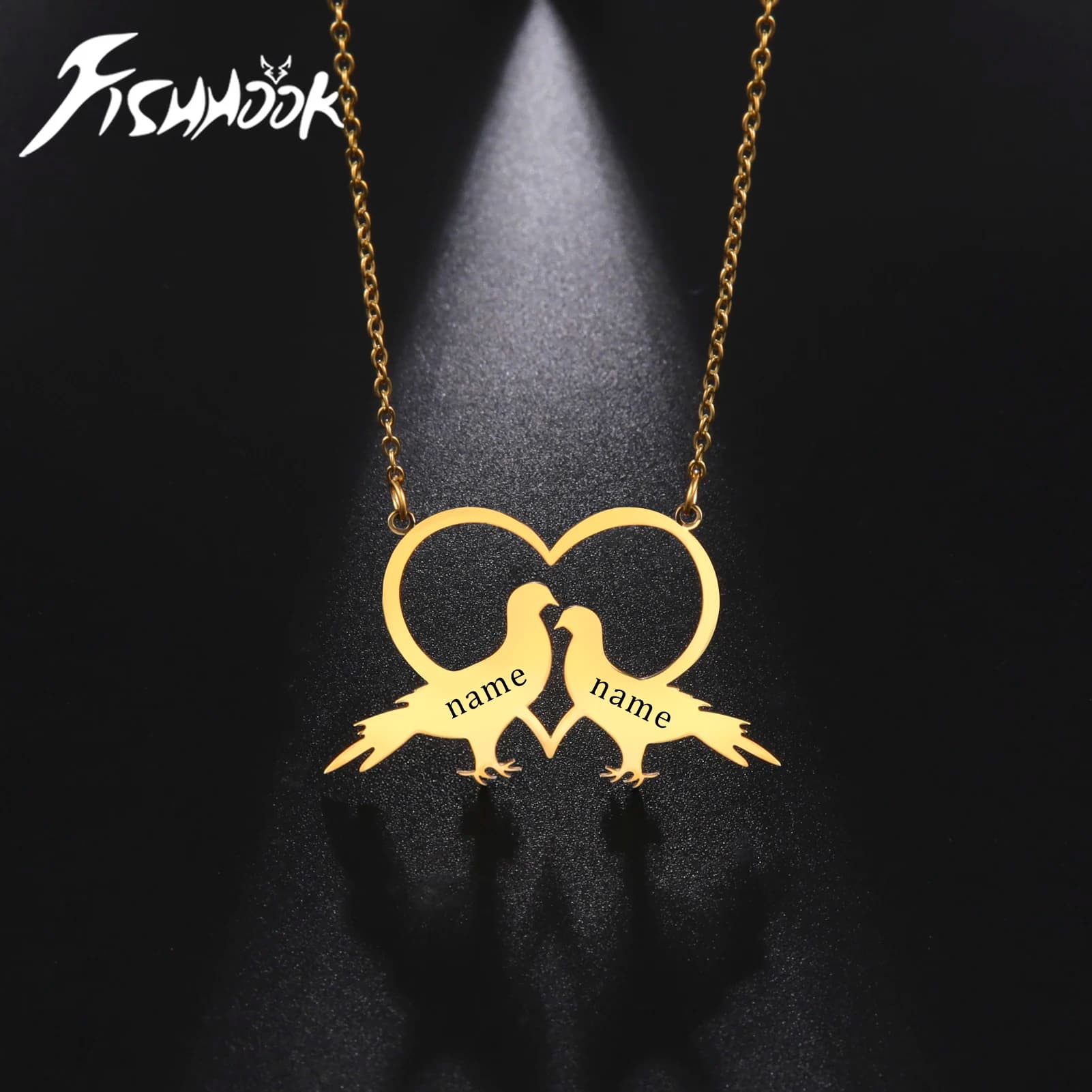 Collana con cuore, amore, uccello, catena personalizzata, nome personalizzato, ragazzo, ragazza, regalo per la famiglia, per donna, uomo, gioielli con ciondolo in metallo in acciaio inossidabile