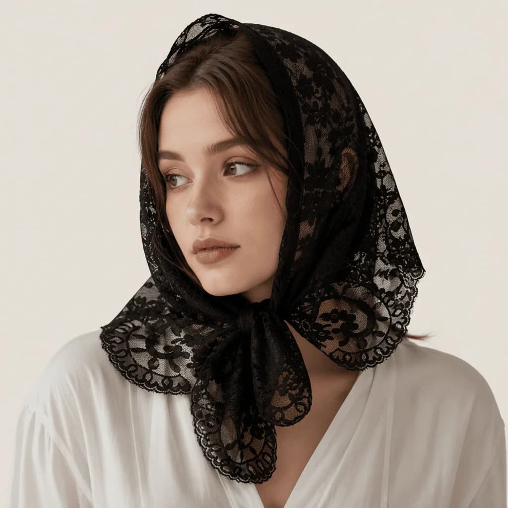 Summer French Style Lace Triangle Scarf for Women Elegant Embroidered Flower Head Covering Scarf Fashion Bridal Shawl