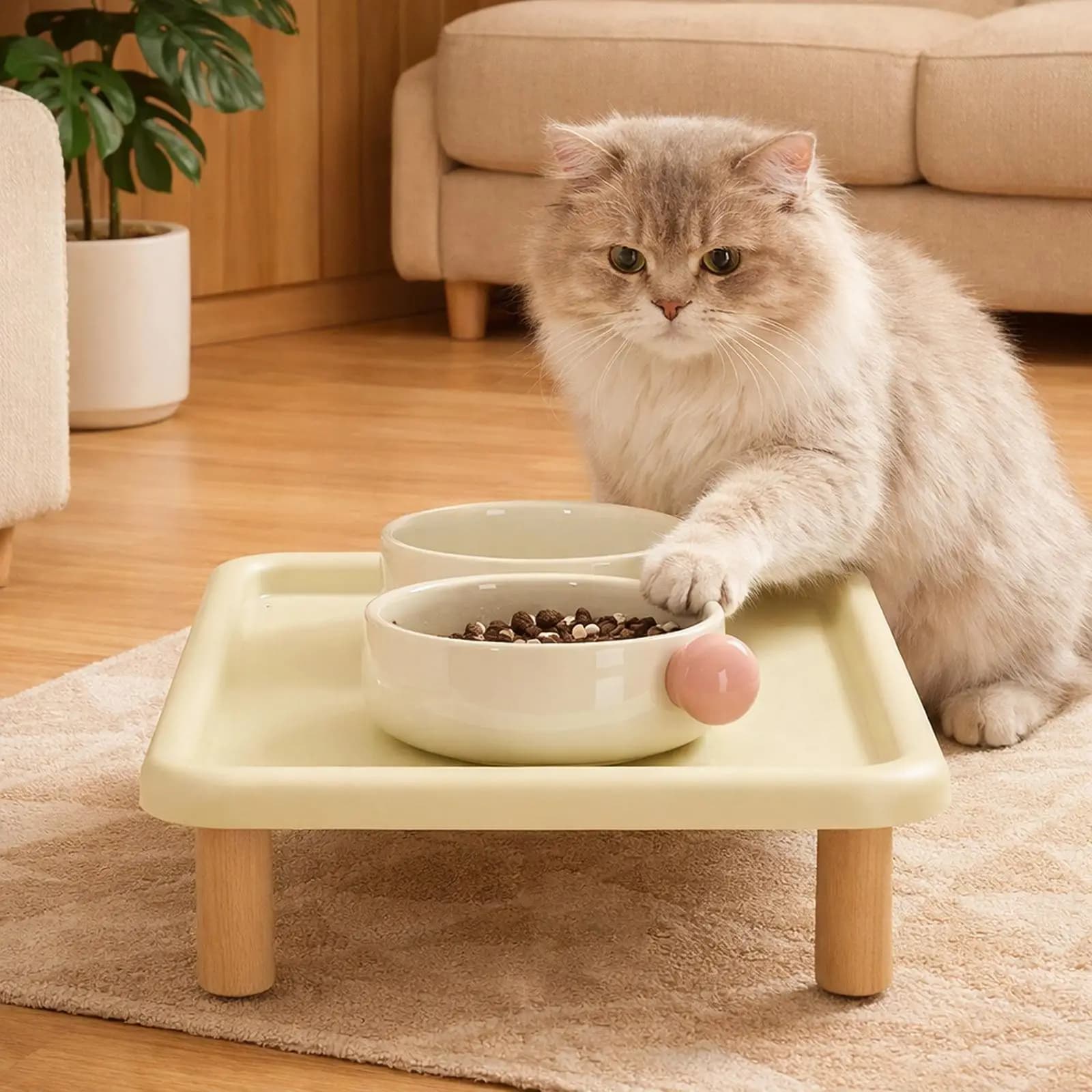 Elevated Cat Food Bowl Platform Portable for Automatic Pet Feeders Raised Feeding Stand Wooden Support for Cats and Dogs