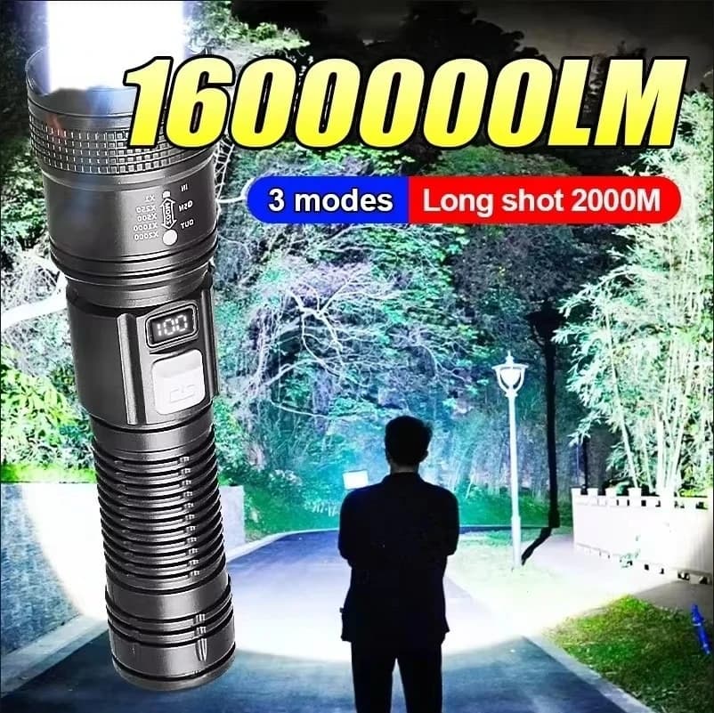 1600000 Super Bright Flashlight LM Long Range USB Rechargeable LED Tactic Flashlight Outdoor Waterproof Camping Fishing Lantern