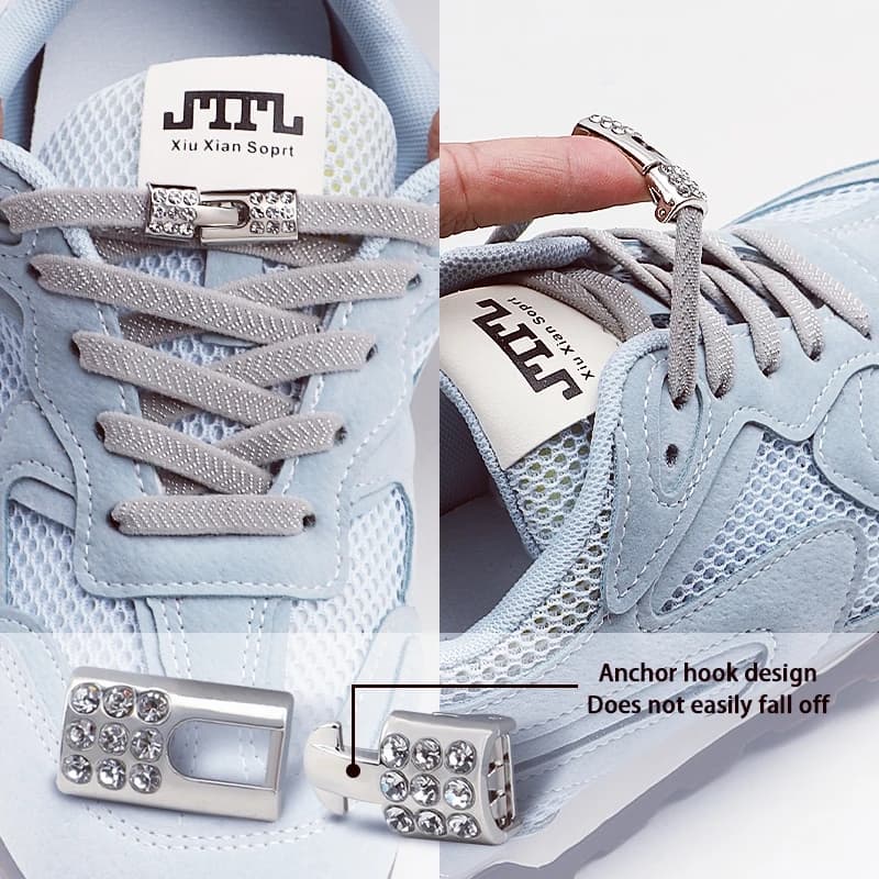1 Paio/2 Paia di Chiusure a Croce con Diamanti per Sneakers - Lacci Elastici Senza Nodi con Lacci in Gomma per Bambini e Adulti