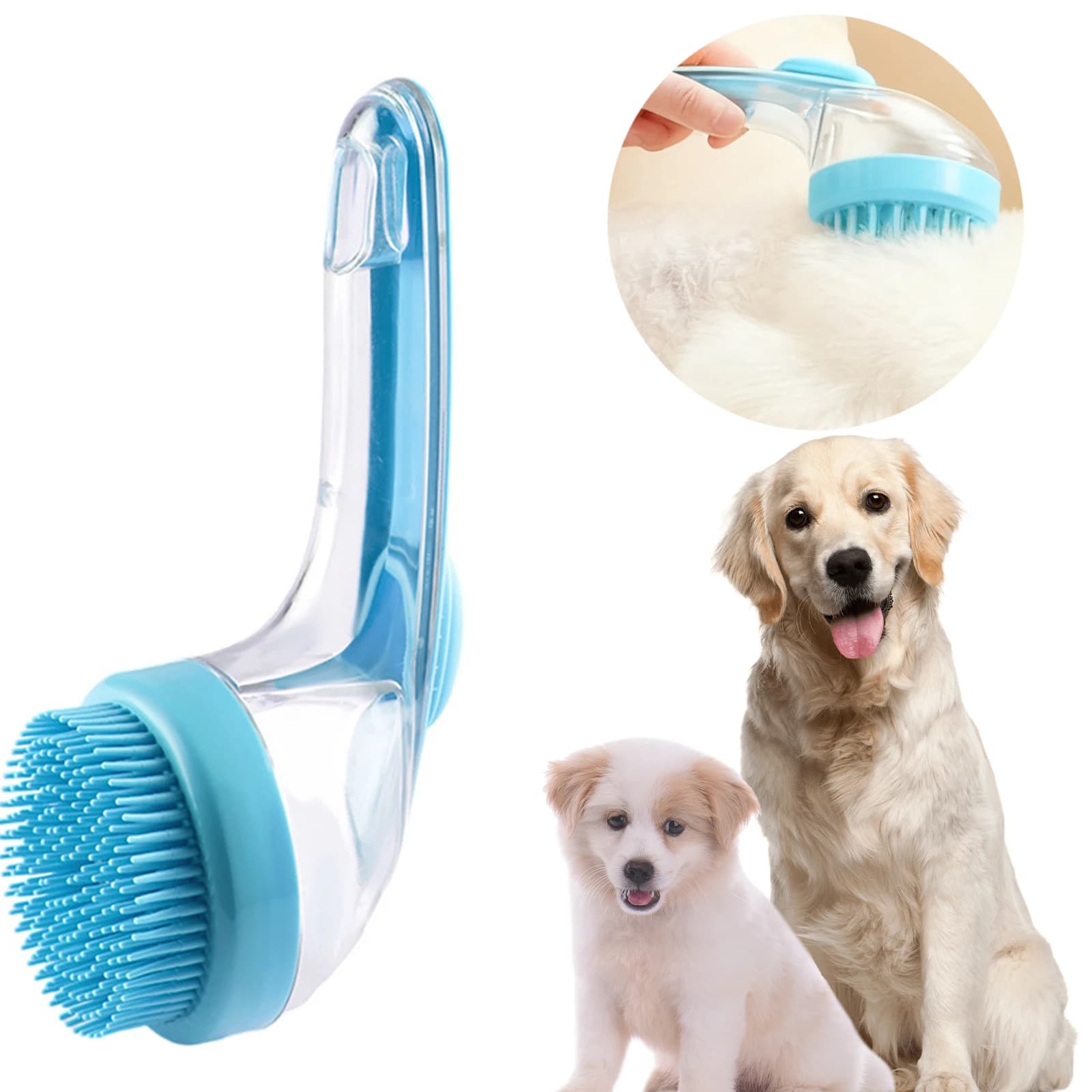 2 in 1 Dog Bath Brush with Built-in Shampoo Dispenser Pet Grooming Bath Massage Brush for Long Short Haired Dogs Cats Shower